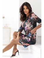 40-18 JOLA Oversize šaty s kapsami - čokoládový odstín s květinovým vzorem 40-18 JOLA Oversize šaty s kapsami - čokoládový odstín s květinovým vzorem