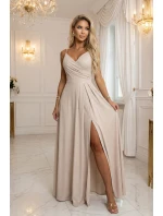 CHIARA Maxi šaty bez ramínek s obálkovým výstřihem a rozparkem na nohou  s třpytkami model 21938652 - numoco