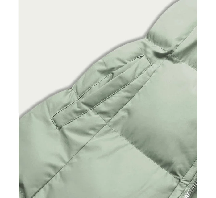 Péřová dámská vesta v pistáciové barvě s kapucí model 17655328 - J.STYLE