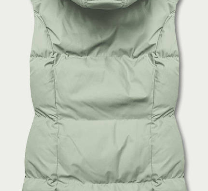 Péřová dámská vesta v pistáciové barvě s kapucí (5M721-236)