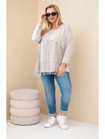 Dámská bavlněná blůza Plus Size s třásněmi béžová