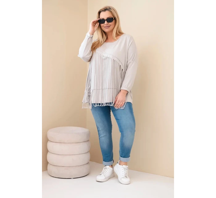 Dámská bavlněná blůza Plus Size s třásněmi béžová