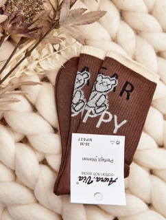 Dámské bavlněné ponožky s nápisem a model 21645051 hnědé - Aura.via