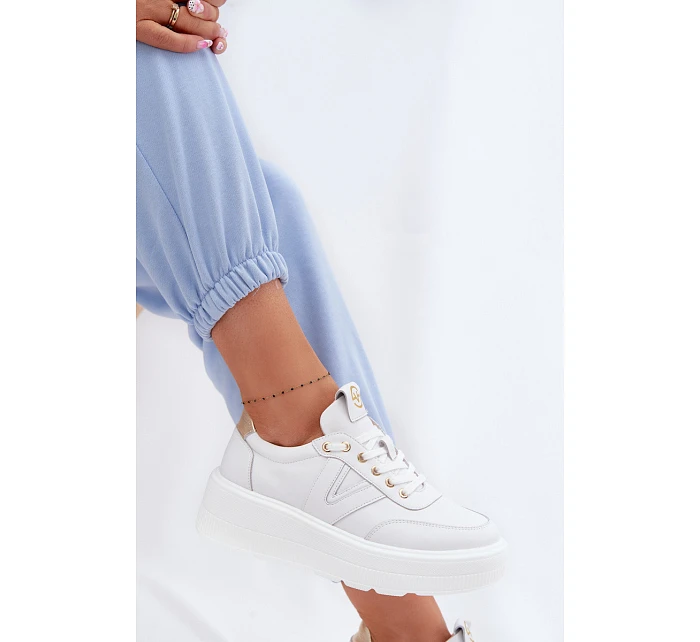 Kožené dámské tenisky na platformě model 22076967 bílé - VINCEZA Kožené dámské tenisky na platformě model 22076967 bílé - VINCEZA
