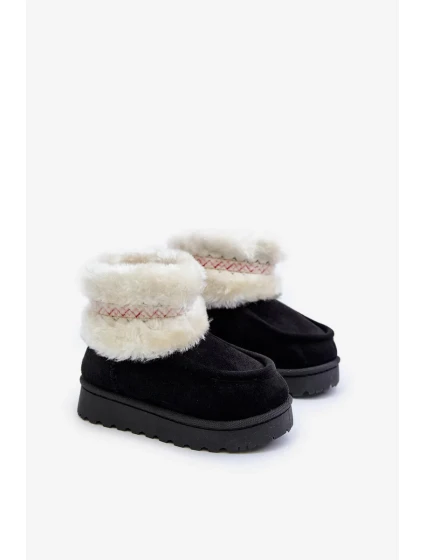 Sněhule Kotníkové Dětské S Kožešinou A Vzorem Černé Melefia