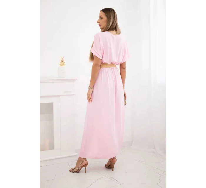 Dlouhé šaty s ozdobným páskem bonbónově růžová