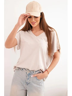 Dámská bavlněná halenka s výstřihem do V a krátkým rukávem béžová