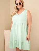 Dámské šaty Plus Size z viskózy s krajkou bez rukávů tmavě mentolové