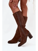 Dámské kozačky z přírodního semiše s vyhřátým podpatkem sloup Sergio Leone KZ25668-S hnědé Dámské kozačky z přírodního semiše s vyhřátým podpatkem sloup Sergio Leone KZ25668-S hnědé