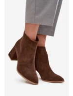 Kozačky z přírodního semiše s vysokým podpatkem vyhřívané hnědé model 21712923 - Zazoo
