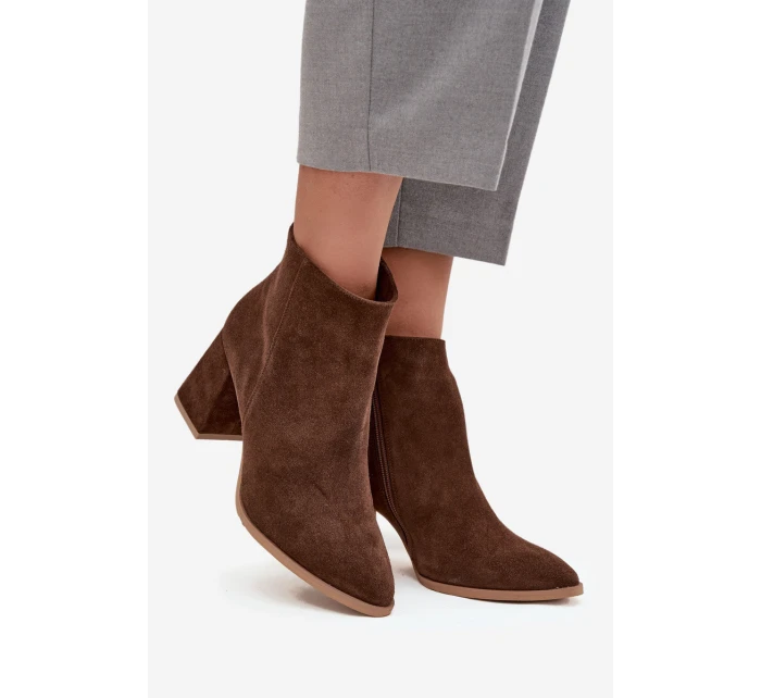 Kozačky z přírodního semiše s vysokým podpatkem vyhřívané hnědé model 21712923 - Zazoo