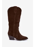 Kožené Semišové Kozačky Dívčí Čokoládové model 21834797 - Boto