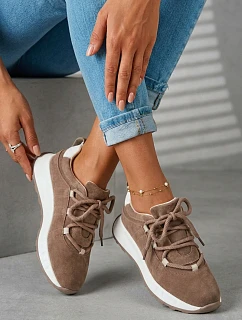 Dámské kožené semišové tenisky Hnědé model 22069525 - EVENTO