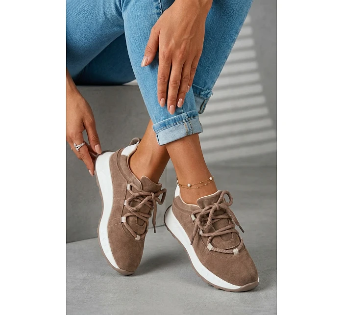 Dámské kožené semišové tenisky Hnědé model 22069525 - EVENTO