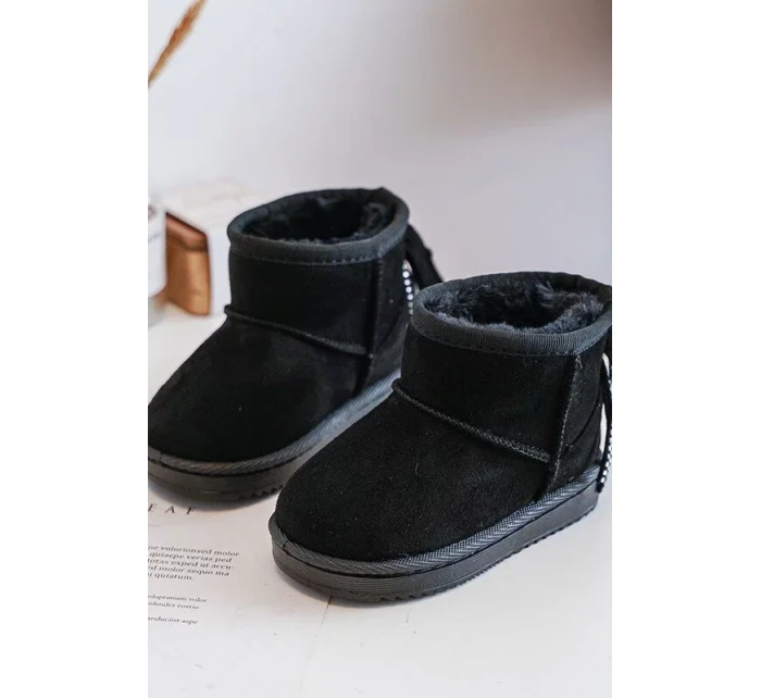 Dětské zateplené sněhule s třásněmi, černá Mikyla