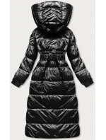 Černá dlouhá dámská bunda s opaskem (ag8-8002)