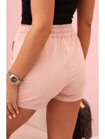 Dámské bavlněné šortky s gumou a zavazováním v pase tmavě pudrově růžové