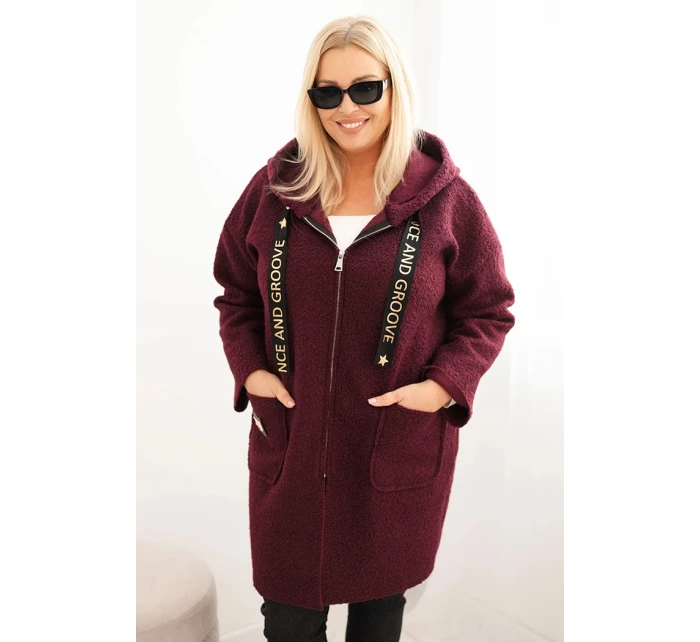 Dámský kabát Plus Size z umělé látky s kapucí a kapsami model 21468730 - K-Fashion