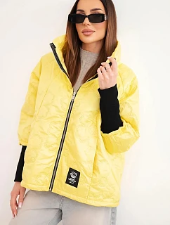 Dámská jarní prošívaná bunda s ozdobným model 22040176 a zipem žlutá - K-Fashion