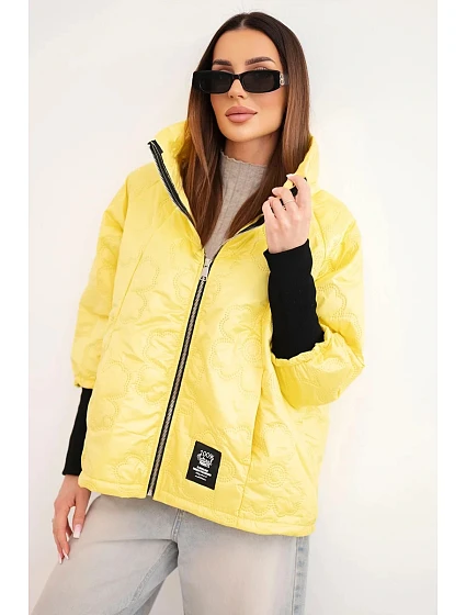 Dámská jarní prošívaná bunda s ozdobným model 22040176 a zipem žlutá - K-Fashion