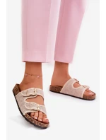 Dámské Textilní Pantofle Na Korek Platformě S Přezkami Béžové Osoffe