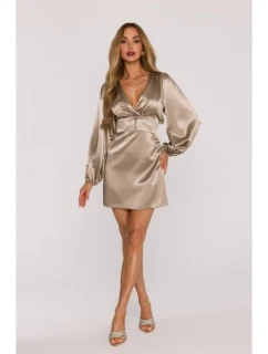 Saténové mini šaty s rukávy zlaté model 21479312 - Moe
