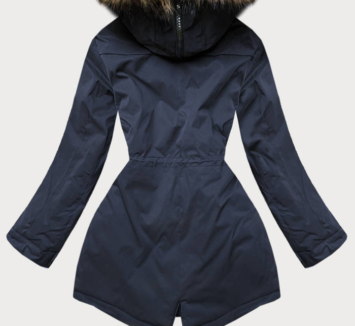 Tmavě modrá prošívaná dámská zimní bunda s kožešinou (M-137)