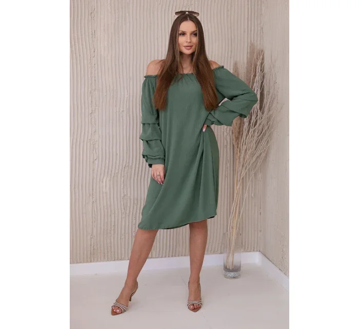 Španělské šaty s ozdobnými rukávy khaki Španělské šaty s ozdobnými rukávy khaki
