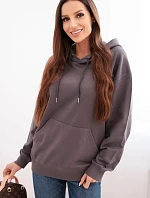 Dámská mikina s kapucí a klokankou z bavlny pletací grafitová