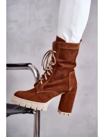 Dámské semišové kozačky na platformě hnědé model 21597730 - Boto