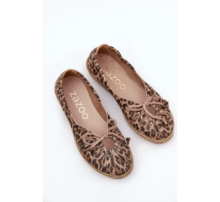 Ploché baleríny z přírodní kůže leopardí model 21686530 hnědé - Zazoo