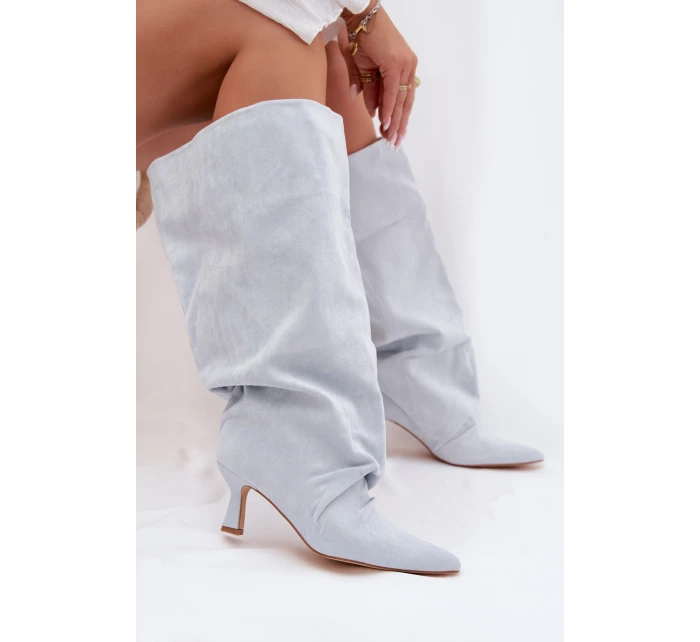 Kozačky s širokým lemem a na podpatku Modré model 22031782 - Boto