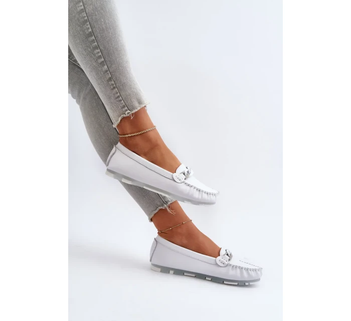 Dámské kožené mokasíny s ozdobou, bílá S.Barski Dámské kožené mokasíny s ozdobou, bílá S.Barski