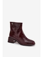 Dámské kožené botky na podpatku D&A, zateplené – bordó Dámské kožené botky na podpatku D&A, zateplené – bordó