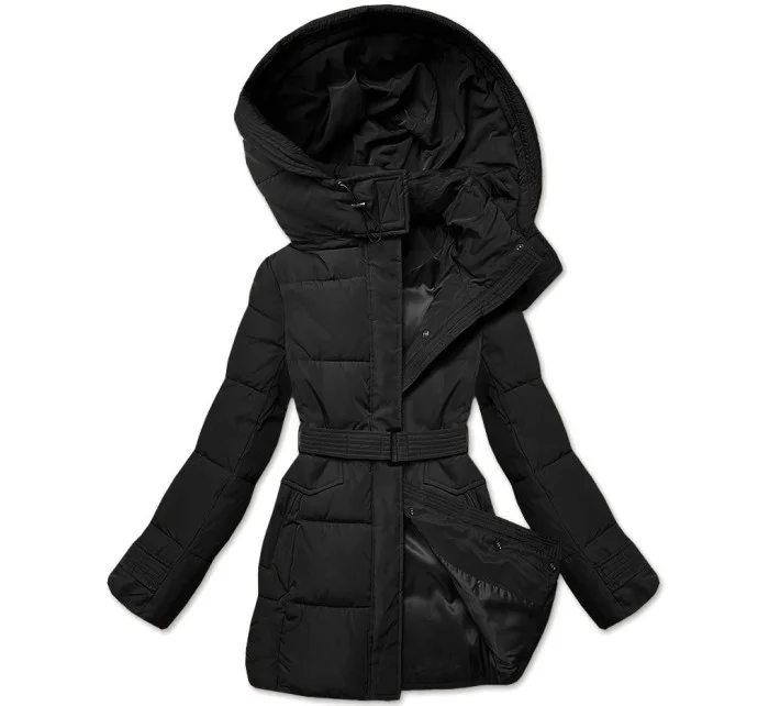 Černá vypasovaná zimní bunda s opaskem model 21248114 - Banna Černá vypasovaná zimní bunda s opaskem model 21248114 - Banna