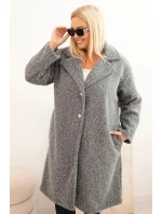 Dámský kabát Plus Size s vlnou a velkým límcem šedý Dámský kabát Plus Size s vlnou a velkým límcem šedý