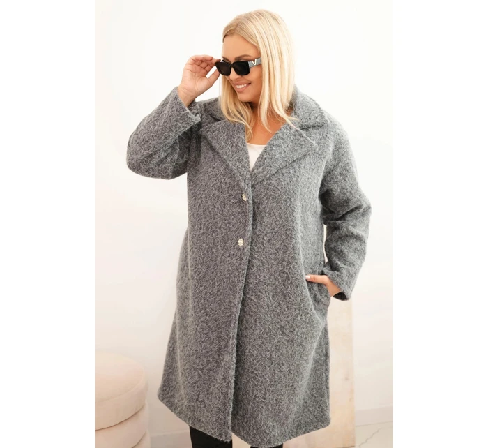 Dámský kabát Plus Size s vlnou a velkým límcem šedý Dámský kabát Plus Size s vlnou a velkým límcem šedý