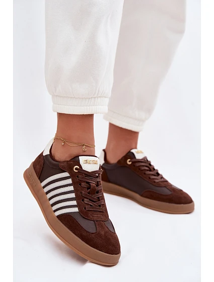 Dámské tenisky z pravé kůže a semiše Big Star model 22042822 Čokoládové - Big Star Shoes