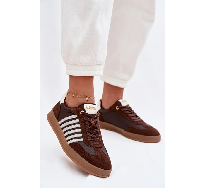 Dámské tenisky z pravé kůže a semiše Big Star model 22042822 Čokoládové - Big Star Shoes
