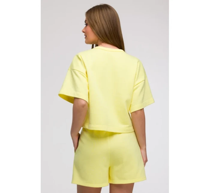 B294 Oříznutá mikina s krátkým rukávem - citronová