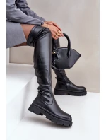 Kozačky nad kolena na plochém podpatku černé Feliri