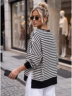 Dámská bavlněná mikina oversize s pruhy Azara, černá, FashionStreet RY2934 Dámská bavlněná mikina oversize s pruhy Azara, černá, FashionStreet RY2934