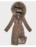 Tmavě béžová dámská zimní bunda s kožešinovým panelem S'West (B8525-12)