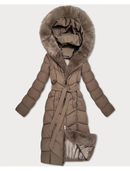 Tmavě béžová dámská zimní bunda s kožešinovým panelem S'West (B8525-12)