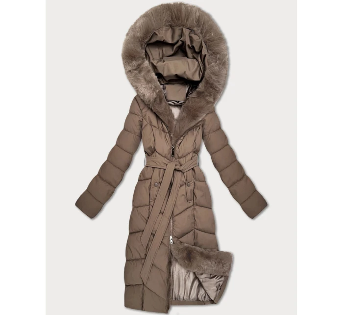 Tmavě béžová dámská zimní bunda s kožešinovým panelem S'West (B8525-12)