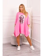 Šaty s potiskem a rozšířenou spodní částí růžové Šaty s potiskem a rozšířenou spodní částí růžové