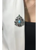 Brož model 18753883 stříbrná + modrá - K-Fashion
