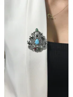 Brož model 18753883 stříbrná + modrá - K-Fashion