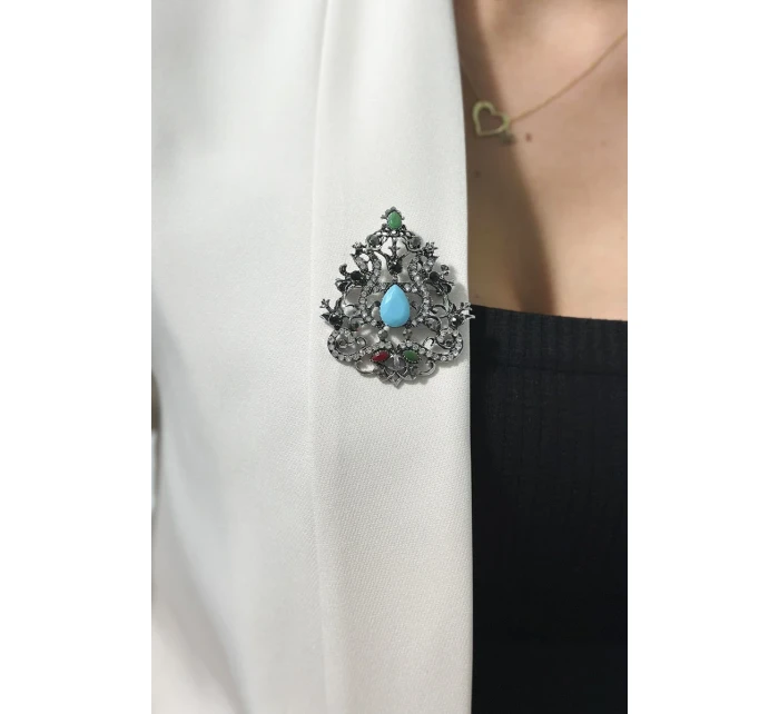 Brož model 18753883 stříbrná + modrá - K-Fashion