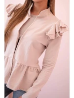 Dámský přehoz s volánky a stojáčkem béžový